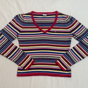 Vintage Y2K 2000s Tommy Jeans 3/4 Sleeve Striped 100% Cotton Top, Size Medium